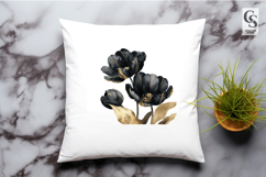 Black Gold Tulips Watercolor Flowers Clipart Sublimation PNG Product Image 3