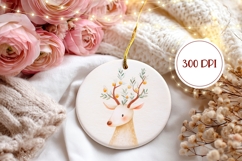 Cartoon Christmas Deer Round Ornament Sublimation PNG Product Image 2