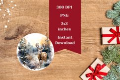 Christmas Round Earring, Watercolor Winter Deer Sublimation Product Image 2