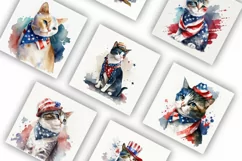 4th July Patriotic Cats | Watercolour Clipart JPG Product Image 2