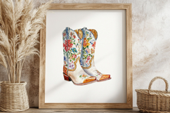 Watercolor Cowgirl Cowboy Boots Print Product Image 2