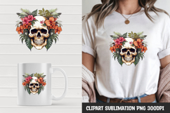 Watercolor floral skull sublimation clipart png Product Image 1