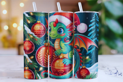 Merry Christmas Dragon Tumbler Wrap | Christmas Wrap Product Image 1