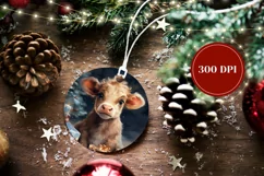 Christmas Ornament Template, Christmas Baby Cow Ornament PNG Product Image 2