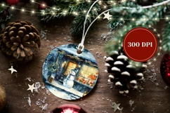Watercolor Winter Ornament, Christmas Village Ornament PNG Product Image 2