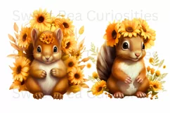 Sunflowers, squirrel, Ephemera, PNG, watercolor, Clipart Product Image 2
