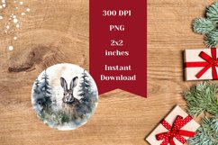 Christmas Round Earring, Watercolor Winter Hare Sublimation Product Image 2