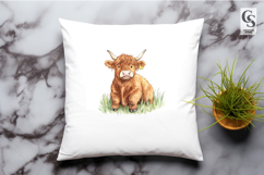 Baby Highland Cow In Grass Clipart Sublimation PNG Product Image 2