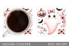 Cute Ghost Coaster Design. Halloween Coaster Sublimation Product Image 1