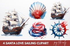 Santa Love Sailing Clipart, Christmas Santa Png Product Image 1