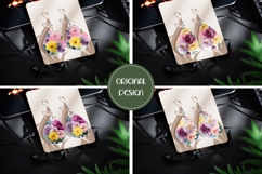 Watercolor Peony Earrings, Floral Teardrop Earring PNG Product Image 2