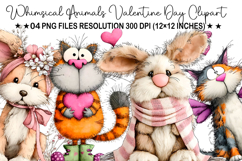 Whimsical Cats Valentine's Day Clipart, Valentine's Day PNG Product Image 1