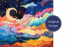 Moon Tumbler Wrap Design, Colorful Clouds Tumbler Template Product Image 2