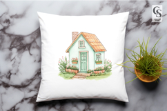 Mint Cottage House Watercolor PNG Product Image 2