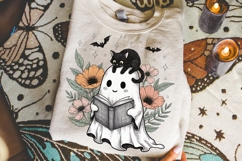 Halloween Ghost and Cat Png, Preppy Floral Halloween Png. Product Image 2