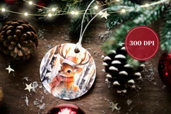 Watercolor Christmas Ornament, Christmas Deer Product Tag Product Image 2