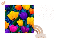 Colorful Tulips Pillow Design, Floral Pillow Case Template Product Image 2