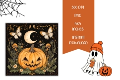 Halloween Pumpkin Square Coasters, Moon Square Coaster Print Product Image 2