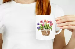 Tulip Basket Illustration, Watercolor Tulips Flowers PNG Product Image 2