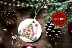 Watercolor Christmas Ornament Design, Pink House PNG Product Image 2