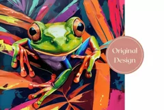 Green Frog Tumbler Wrap, Neon Tropical Leaves Tumbler PNG Product Image 2