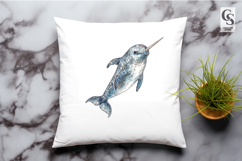 Watercolor Narwhal Illustration Clipart Sublimation PNG Product Image 3