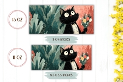 Cartoon Cat Mug Wrap, Flowers Mug, Tuxedo Cat With Flowers Product Image 2