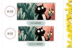 Cartoon Cat Mug Wrap, Flowers Mug, Tuxedo Cat With Flowers Product Image 2