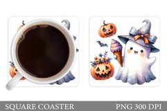 Cute Ghost Coaster Design. Halloween Coaster Sublimation Product Image 1