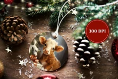 Christmas Baby Cow Round Ornament, Winter Cow Ornament PNG Product Image 2