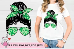 Messy Bun Cerebral Palsy Awareness svg, Green Ribbon svg Product Image 1