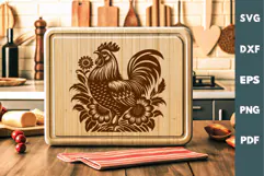 Rooster laser SVG PNG| Floral Chicken Cutting Board Product Image 1