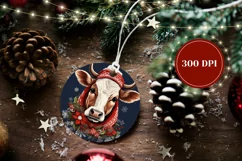 Christmas Ornament PNG, Winter Cow Sublimation Ornament PNG Product Image 2