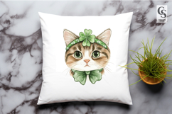 Cute Shamrock Bow Cat Clipart Sublimation PNG Product Image 2