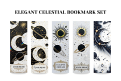 Elegant Celestial Bookmark Set,White Black Gold Moon Bookmar Product Image 2