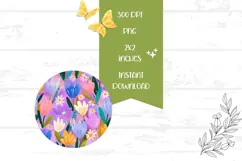 Cartoon Flowers Round Earrings, Purple Earrings Product Image 2