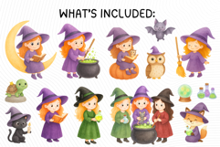 Watercolor Witch Clipart Set Cute Magical Witches, Animals Product Image 2