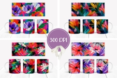 Abstract Flowers Mug Wrap Designs, Floral Mug Template Product Image 2
