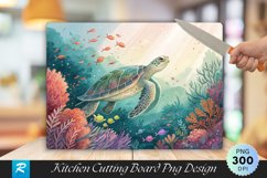 Sea Turtle Gliding Colorful Foliage Cutting Board PNG Product Image 1