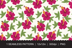 Seamless Tropical Hibiscus Pattern on Transparent Background Product Image 1
