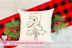 Christmas Dinosaur in Santa Hat with Garland Hand Drawn svg Product Image 3