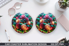 Roses Car Coaster Sublimation| Christmas Coaster PNG Design Product Image 1