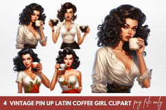 Vintage Pin Up Latin Coffee Girl Clipart Product Image 1