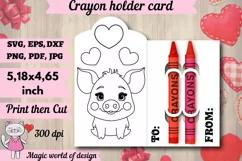 Valentine's Day Pig Coloring Card holder svg, paper crafting Product Image 1