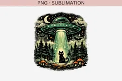 UFO black cat png design for T-shirt Product Image 2