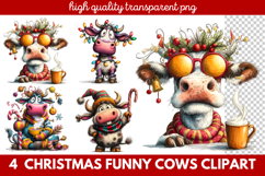 Funny Christmas Cows Clipart | Cute Holiday Farm Animal Product Image 1