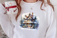 Watercolor Christmas Winter Houses Clipart Product Image 2