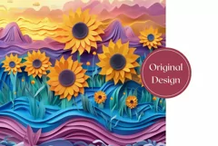 3D Flowers Tumbler Template, Paper Sunflowers Tumbler Wrap Product Image 2