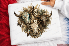 Boho Bull Skull Bundle PNG Design | Western Cow Skull Sublim Product Image 4