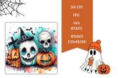 Cartoon Halloween Skull Square Coasters, Pumpkins Coasters Product Image 2